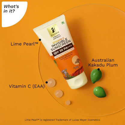 Pilgrim Vitamin C Invisible Sunscreen SPF 50 PA+++ with Australian Kakadu Plum, Broad spectrum, UVA/UVB Protection, No White Cast