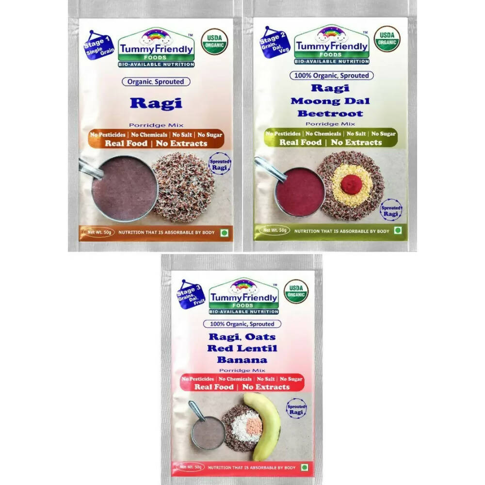 TummyFriendly Foods Certified Ragi Porridge Mixes - Stage1, Stage2, Stage3 -  USA, Australia, Canada 