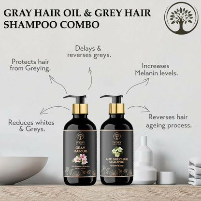 Ivory Natural Grey Combo For Hair - Natural Solution For Greys, Restore Natural Black And Shine Of Hair