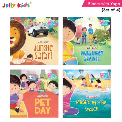 Jolly Kids Bloom With Yoga Books For Kids| Set of 4| Ages 3 - 7 Year| Yoga in Different Places Like Jungle, Beach, Schools, Gardens etc.