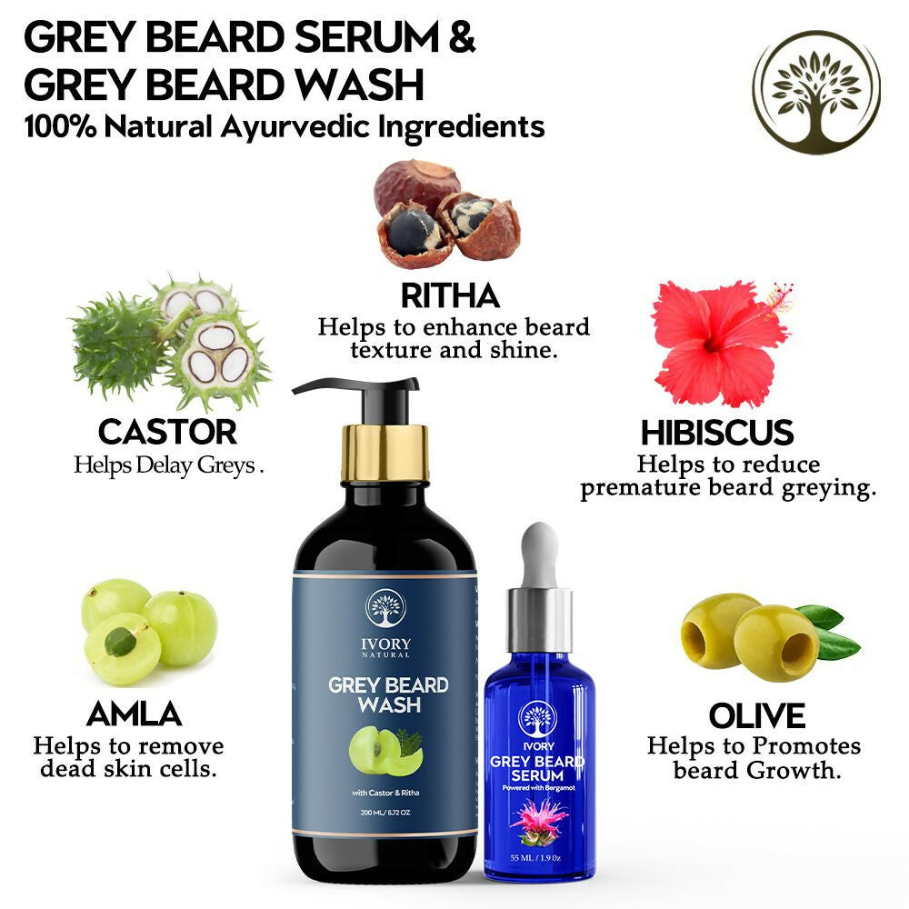 Ivory Natural Grey Beard Combo (Serum + Beard Wash) For Early Graying Beard