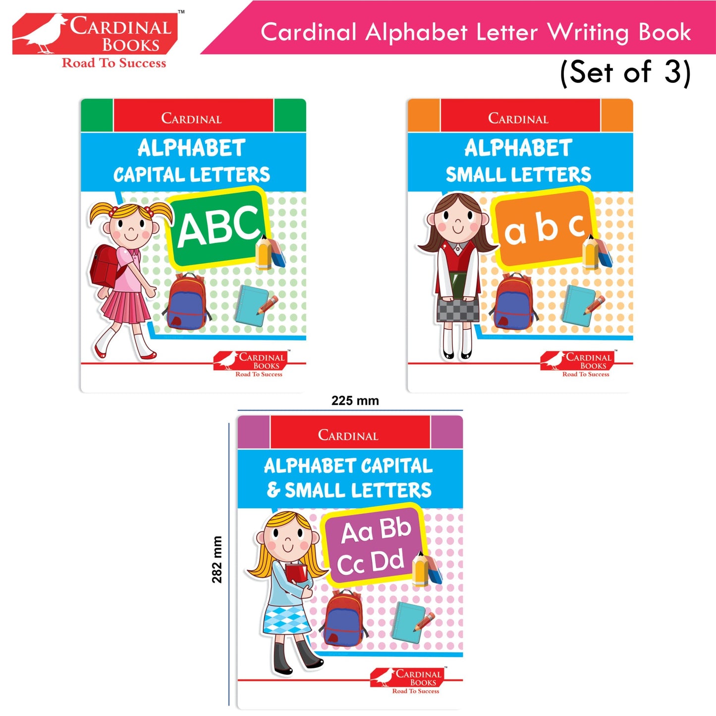 Cardinal Alphabet Letter Writing Book (Set of 3)|Alphabet Capital & Small Letter writing & Practice Book| Kindergarten Book for Kids Ages 3-6 Years