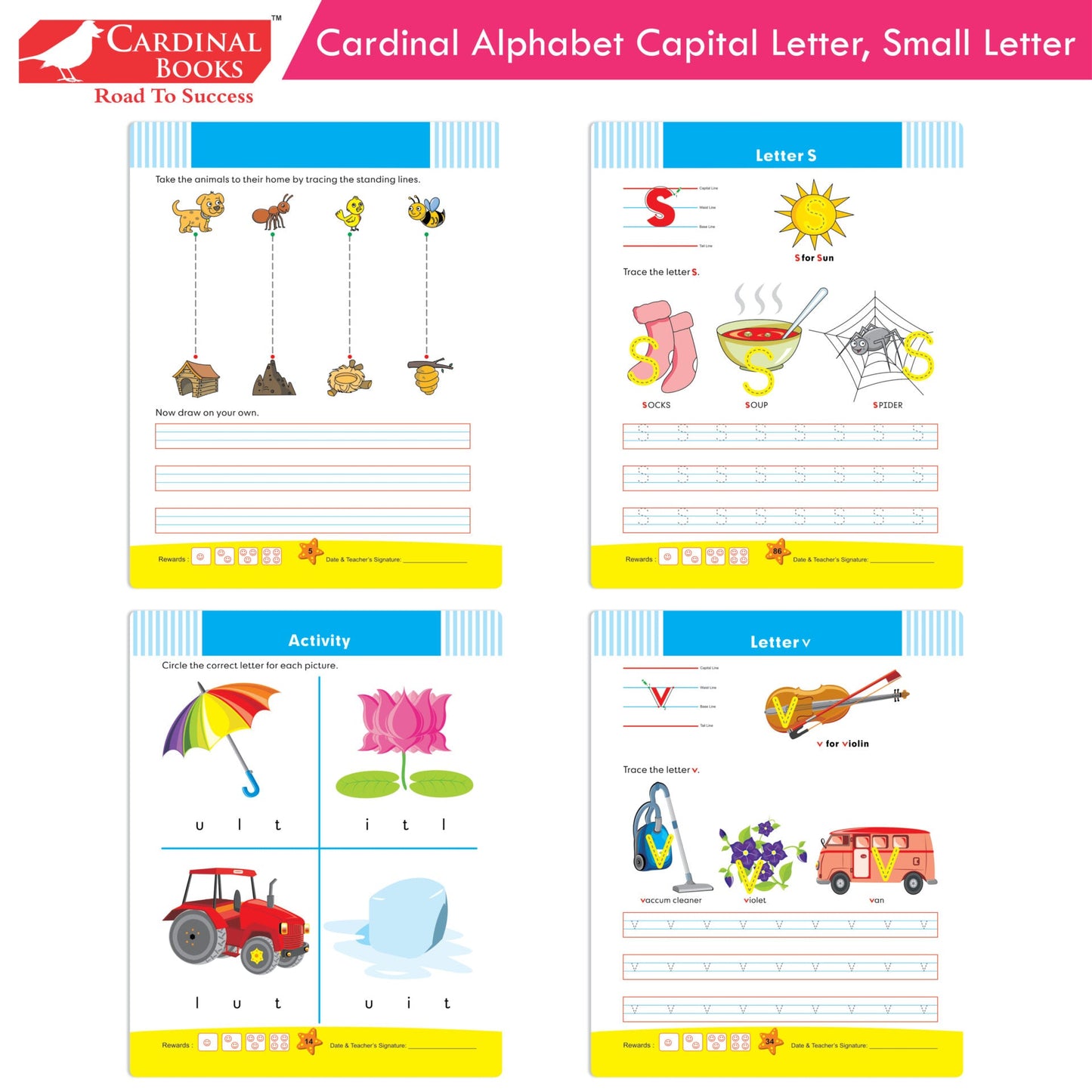 Cardinal Alphabet Letter Writing Book (Set of 3)|Alphabet Capital & Small Letter writing & Practice Book| Kindergarten Book for Kids Ages 3-6 Years