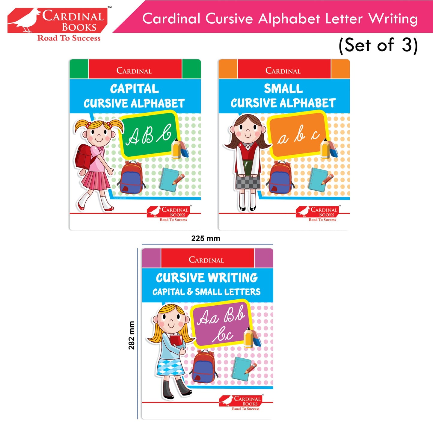 Cardinal Cursive Alphabet Capital and Small Letter Writing Practice Books for Kids| Set of 3|Kindergarten Book for Kids Ages 3-7 Years