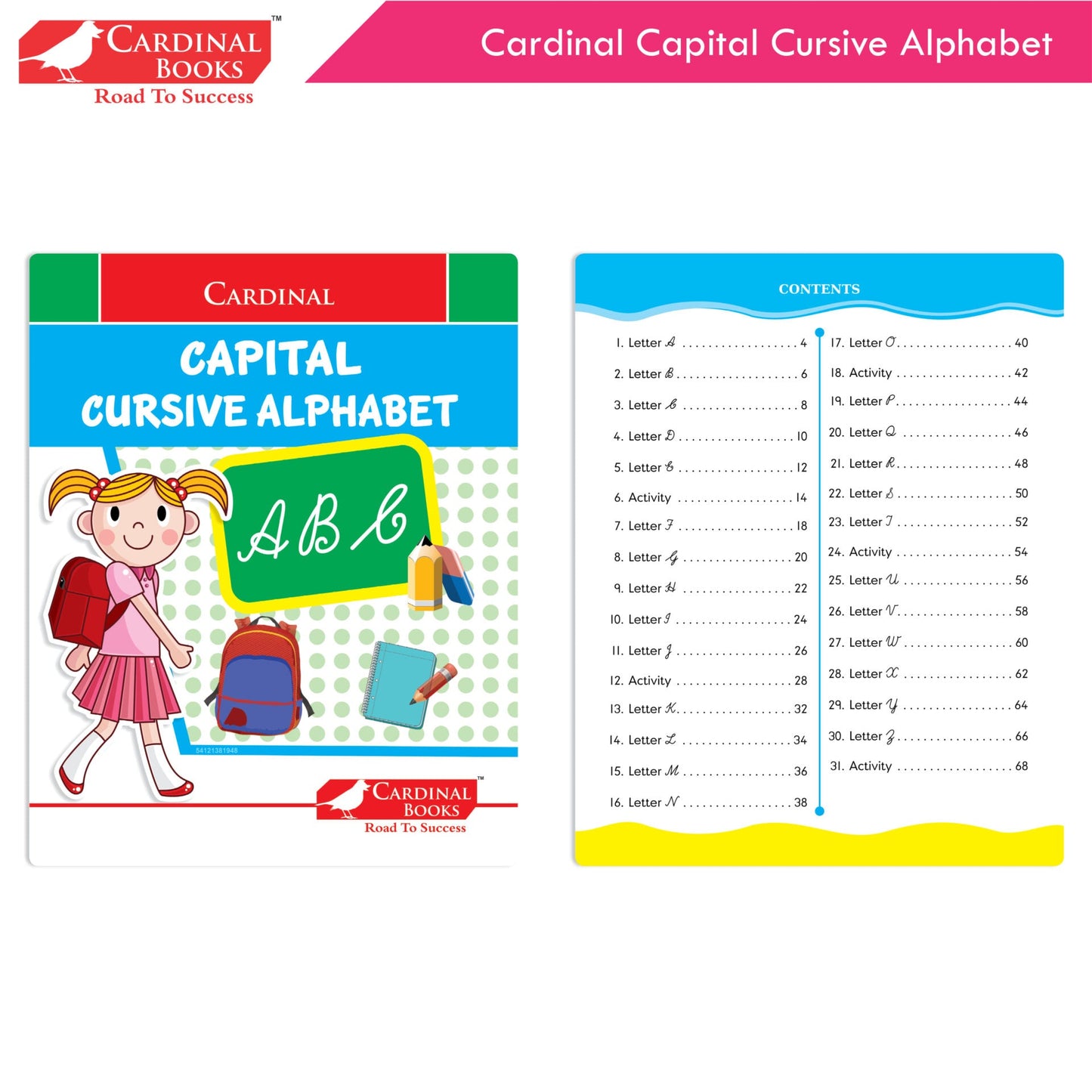 Cardinal Cursive Alphabet Capital and Small Letter Writing Practice Books for Kids| Set of 3|Kindergarten Book for Kids Ages 3-7 Years