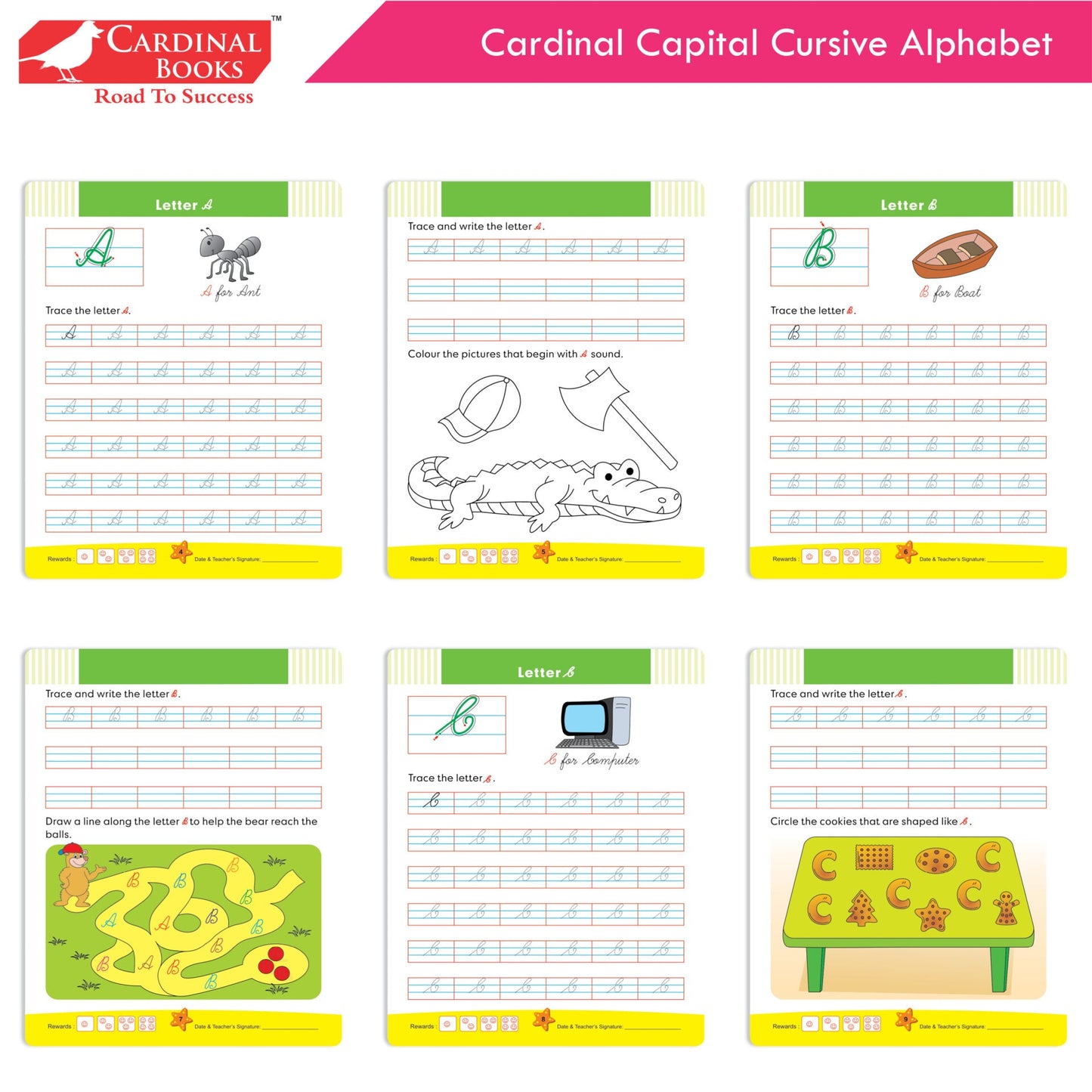 Cardinal Cursive Alphabet Capital and Small Letter Writing Practice Books for Kids| Set of 3|Kindergarten Book for Kids Ages 3-7 Years