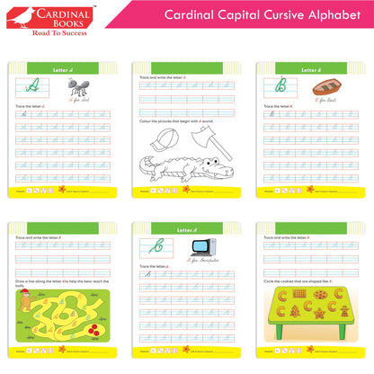 Cardinal Cursive Alphabet Capital and Small Letter Writing Practice Books for Kids| Set of 3|Kindergarten Book for Kids Ages 3-7 Years