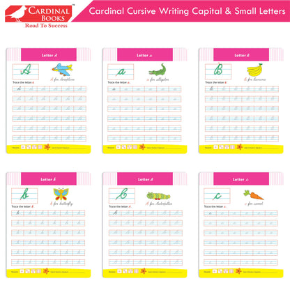 Cardinal Cursive Alphabet Capital and Small Letter Writing Practice Books for Kids| Set of 3|Kindergarten Book for Kids Ages 3-7 Years