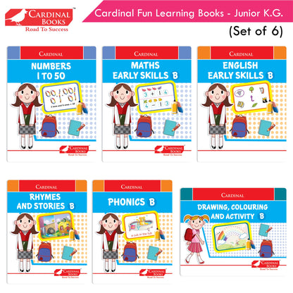 Cardinal Fun Learning Junior KG Activity Books Set of 6|Number| Rhymes & Story| Phonic| English & Maths Skill| Colouring Book For Kids Ages 4-5 Years