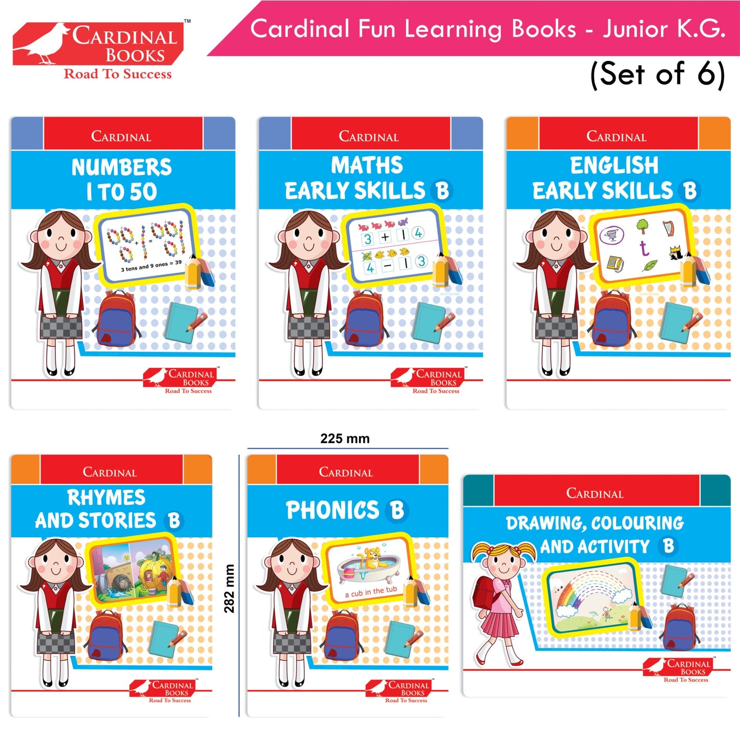 Cardinal Fun Learning Junior KG Activity Books Set of 6|Number| Rhymes & Story| Phonic| English & Maths Skill| Colouring Book For Kids Ages 4-5 Years