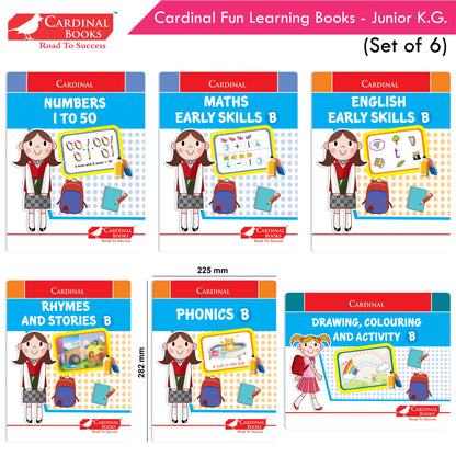 Cardinal Fun Learning Junior KG Activity Books Set of 6|Number| Rhymes & Story| Phonic| English & Maths Skill| Colouring Book For Kids Ages 4-5 Years