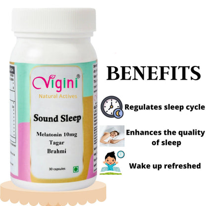 Vigini Natural Active Sound Sleep Capsules with Melatonin Tagar Brahmi