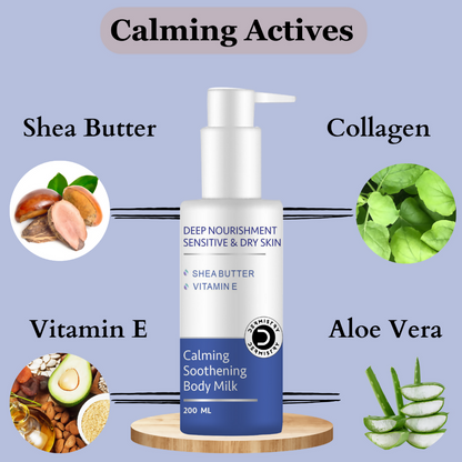 Dermistry Sensitive & Dry Skin Care Calming Soothing Body Milk Lotion Shea Butter & Vitamin E