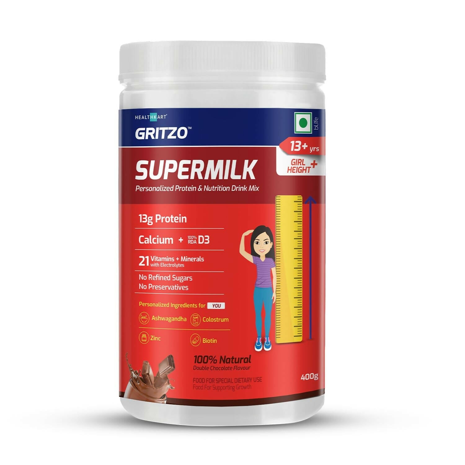 Gritzo Supermilk Height+ Health Drink For 13+Y Girls - Double Chocolate -  buy in usa 