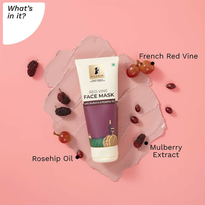 Pilgrim Anti Ageing Red Vine Face Mask with Mulberry Extracts & Rosehip Oil For Glowing Skin, De-Tan, Dark Spots, Blackheads Removal