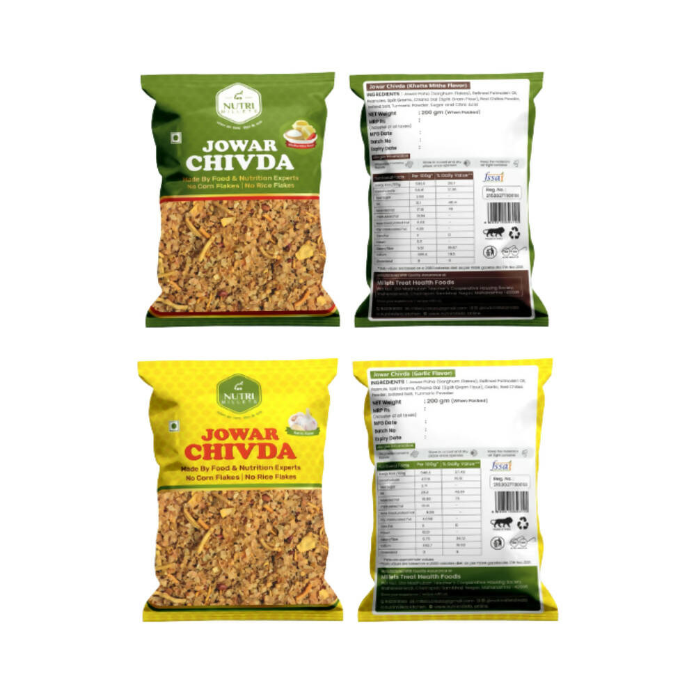 NutriMillets Jowar Flakes Chivda Combo - Garlic Flavor + Khatta Mitha Flavor -  buy in usa 