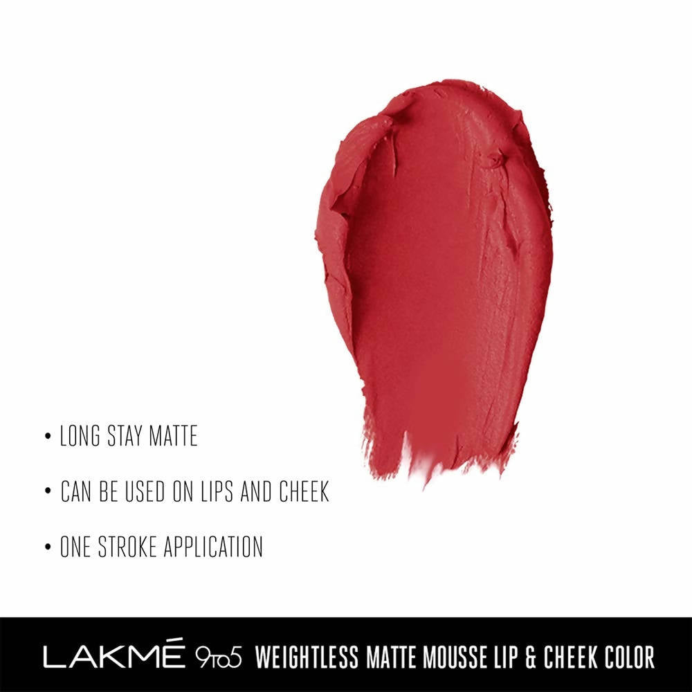 Lakme 9 To 5 Weightless Mousse Lip & Cheek Color - Crimson Silk