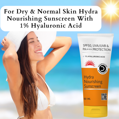 Dermistry 1% Hyaluronic Acid Ultra Hydrating Sunscreen for Dry Skin SPF 50 UVA UVB PA+++ Protection