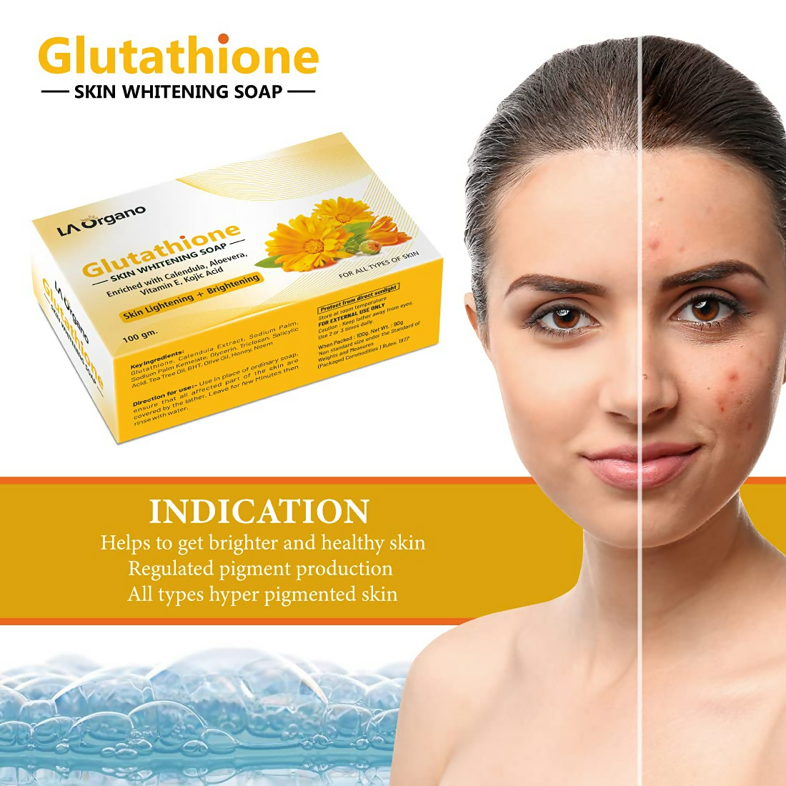 LA Organo Glutathione Calendula Skin Whitening Soap