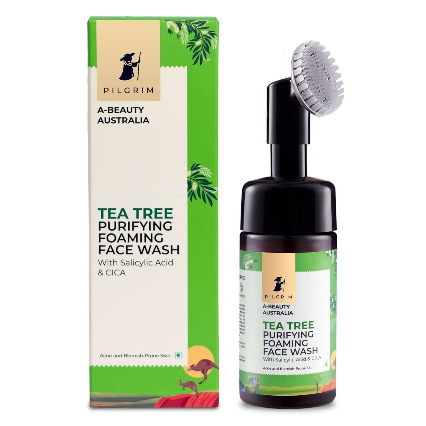 Pilgrim Australian Tea Tree & 1% Salicylic Acid Foaming Face Wash with Brush For Oily Skin, Acne And Pimples