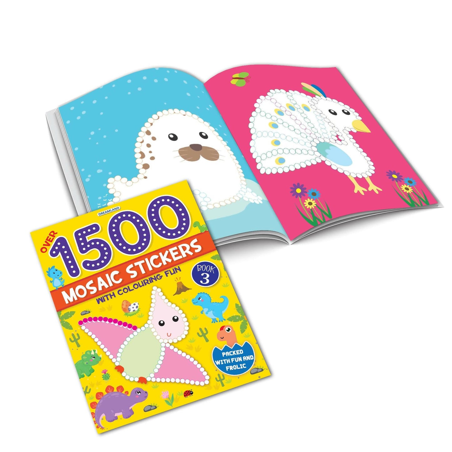 Dreamland Publications 1500 Mosaic Stickers Book 3 with Colouring Fun - Sticker Bok for Kids Age 4 - 8 years