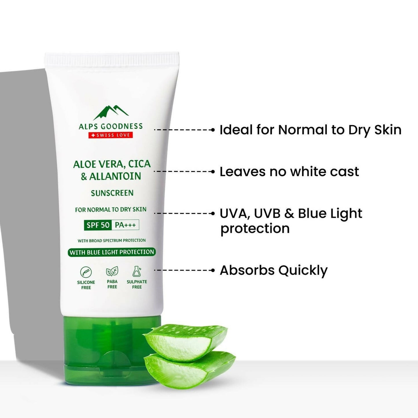 Alps Goodness Blue Light Protection Sunscreen For Normal to Dry Skin SPF 50 PA+++ with Aloe Vera, Cica & Allantoin