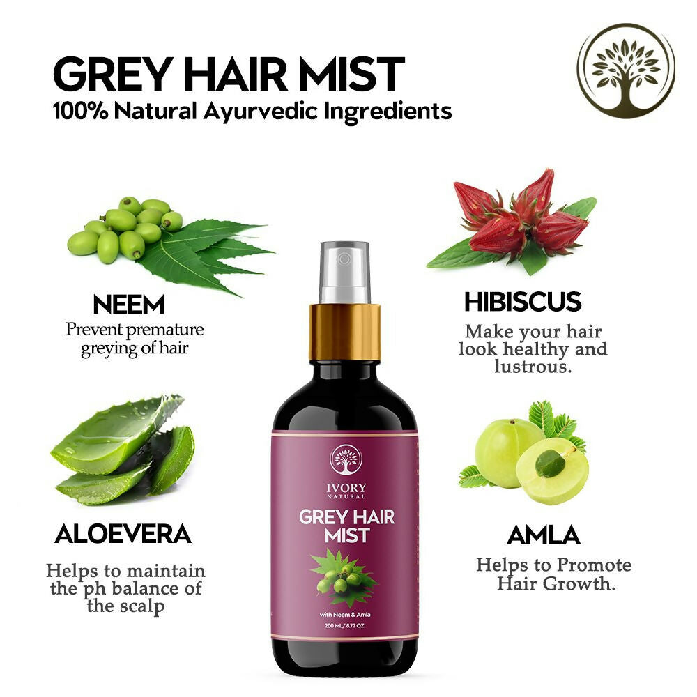 Ivory Natural Hair Mist For Greys Organic For Early Greying & Achieve Natural Black Color