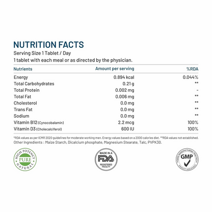 Bliss Welness Vitamin B12+D3 Tablets