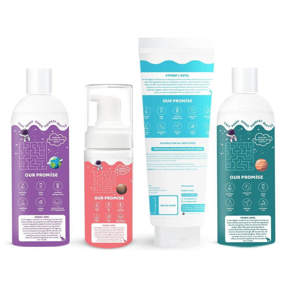 Tiny Mighty Kids Shampoo, Body Lotion, Foam Wash & Hair Oil Combo