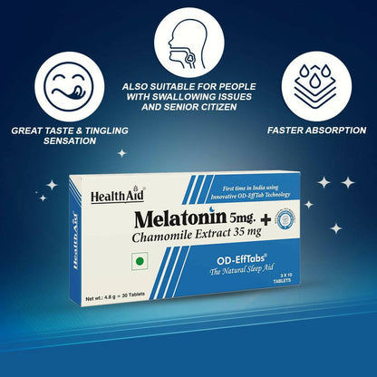 HealthAid Melatonin 5 mg + Chamomile Extract 35 mg OD Effervescent Tablets