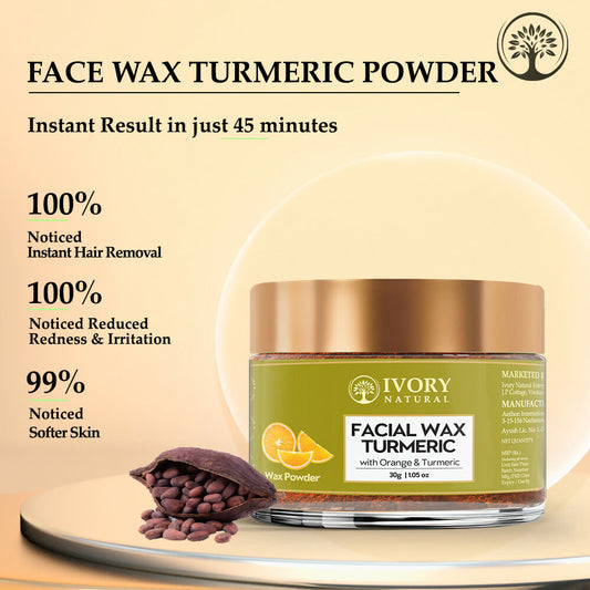 Ivory Natural Facial Wax Powder With Turmeric - Natural Facial Hair Removal Wax For Instant Skin Brightening