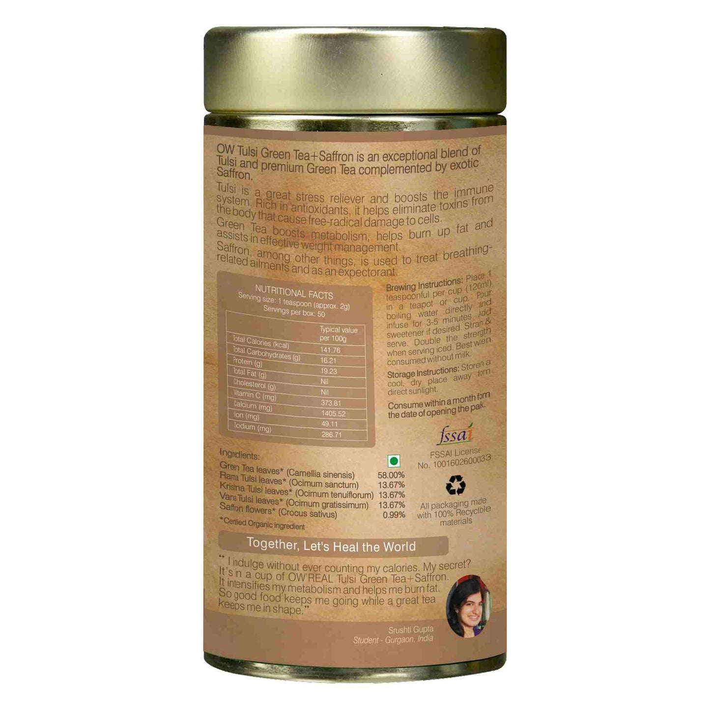 Organic Wellness Tulsi Green Tea + Saffron Tin Pack