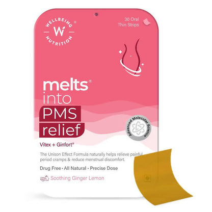 Wellbeing Nutrition Melts into PMS Relief Disintegrating Strips - Soothing Ginger Lemon