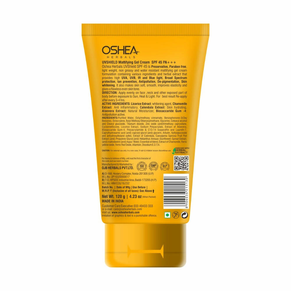 Oshea Herbals UV Shield SPF 45 Mattifying Cream pa+++ Whitening / Anti Pollution