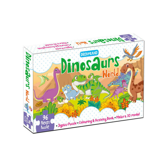 Dreamland Dinosaurs World Jigsaw Puzzle for Kids ? 96 Pcs | With Colouring & Activity Book and 3D Model