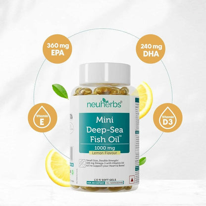 Neuherbs Mini Deep Sea Omega 3 Fish Oil 1000 mg Soft Gels - Lemon Flavor