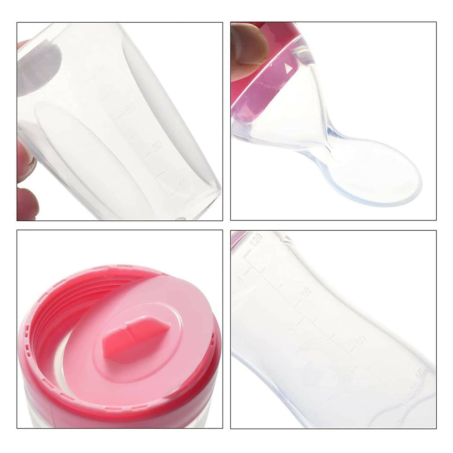 Safe-O-Kid Easy Squeezy Silicone Food Feeder Spoon (Soft Tip) Bottle- Pink- 90mL