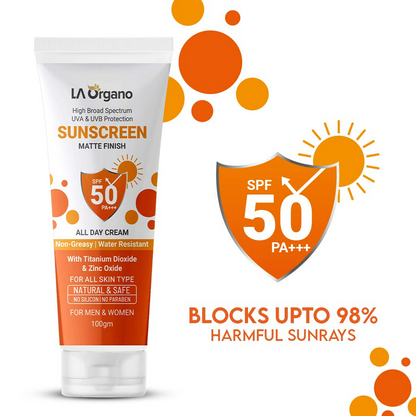 LA Organo Sunscreen Matte Finish All Day Cream SPF 50 PA+++ UVA/UVB Protection