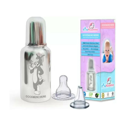 Goodmunchkins Stainless Steel Feeding Rustfree Bottle with 2 Anti Colic Silicone Nipple For Kids 220ml