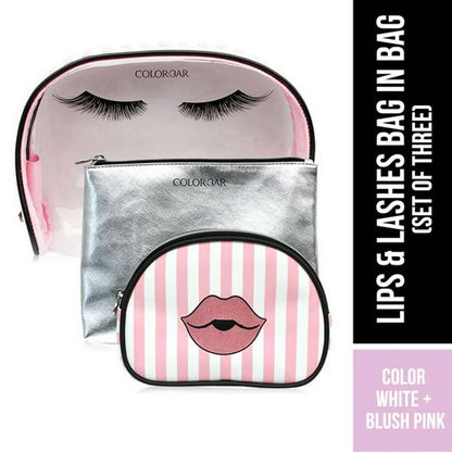 Colorbar Pouch Lips & Lashes Bag In Bag (Set Of Three) - White + Blush Pink