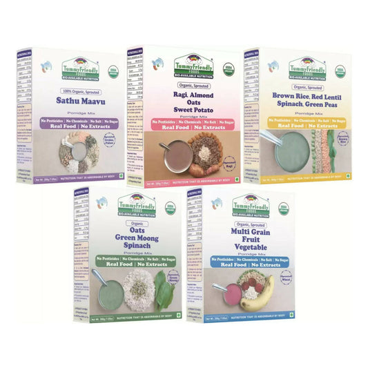 TummyFriendly Foods Organic Certified Stage3 Sprouted Porridge Mixes - 5 Packs -  USA, Australia, Canada 