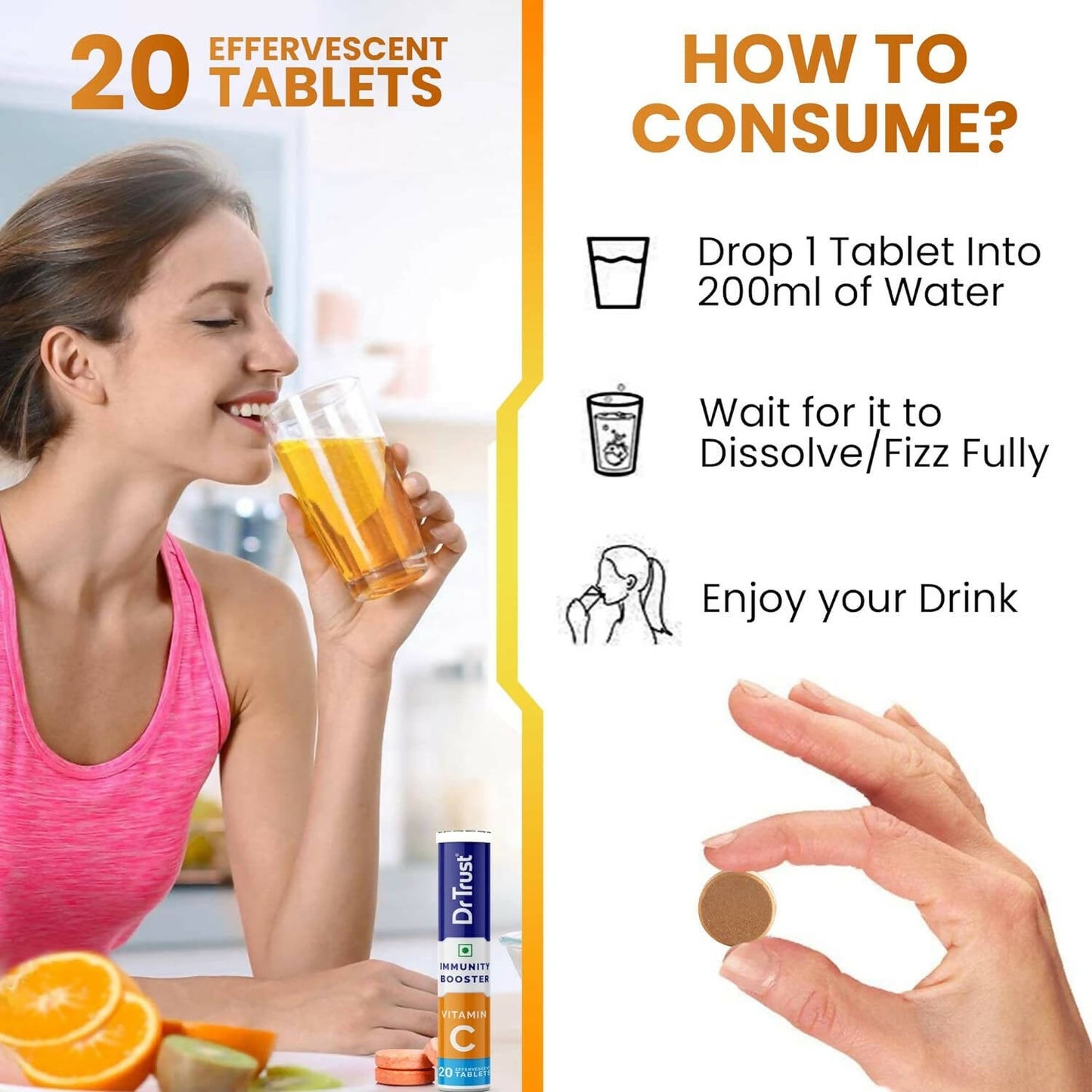 Dr Trust Vitamin C Effervescent Tablets - Orange Flavor