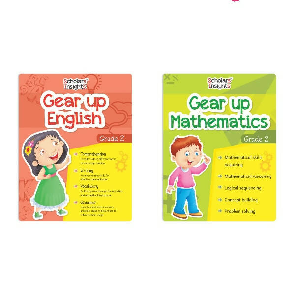 Scholars Insights Gear Up English & Maths Grade 2 Books Set of 2|Grammar Skills, Logical Reasoning, Problem Solving Book for Kids| Ages 7-8 Years -  buy in usa 