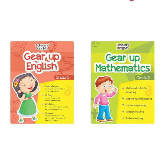 Scholars Insights Gear Up English & Maths Grade 2 Books Set of 2|Grammar Skills, Logical Reasoning, Problem Solving Book for Kids| Ages 7-8 Years -  buy in usa 