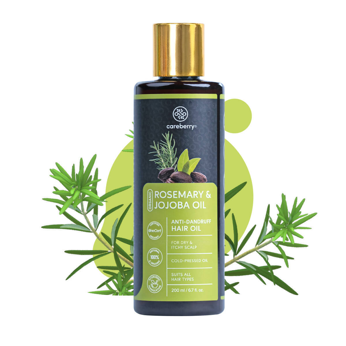 Careberry Organic Rosemary & Jojoba Anti Dandruff Hair Oil -  USA 