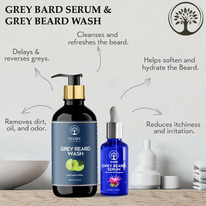 Ivory Natural Grey Beard Combo (Serum + Beard Wash) For Early Graying Beard