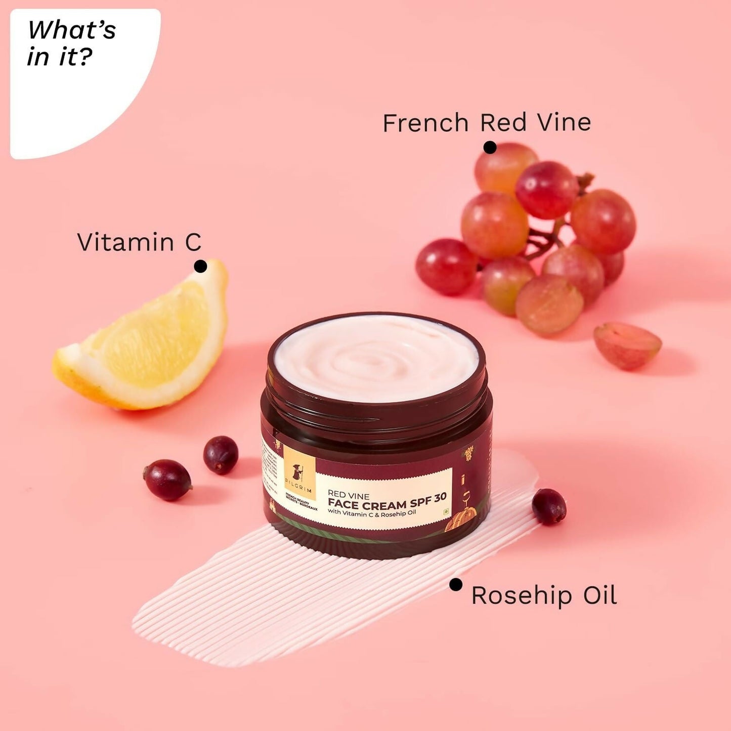 Pilgrim Red Vine Face Cream SPF 30 with Vitamin C & Rosehip Oil (PA+++)