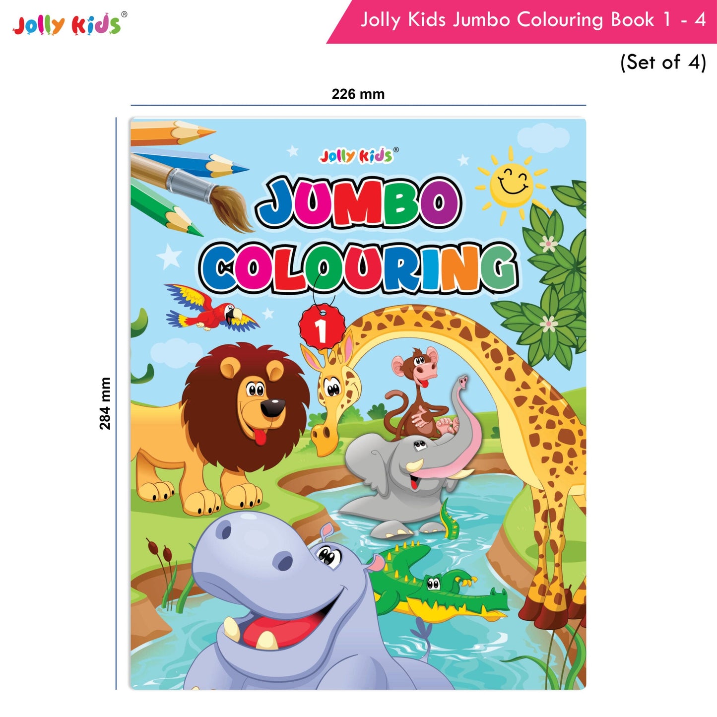 Jolly Kids Jumbo Colouring Books For Kids Set of 4|130 Fun Learnig Images Per Colour Book| Ages 3 - 7 Year