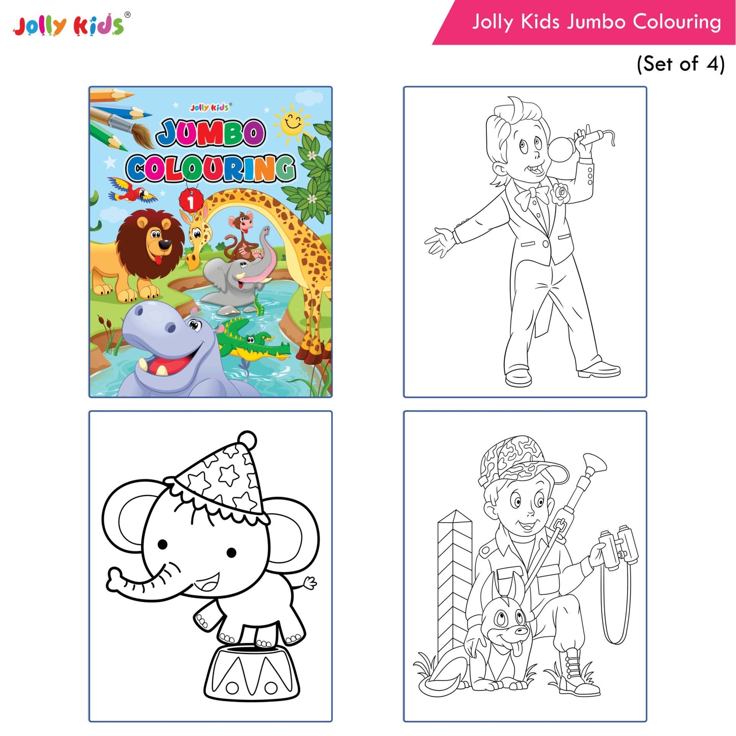 Jolly Kids Jumbo Colouring Books For Kids Set of 4|130 Fun Learnig Images Per Colour Book| Ages 3 - 7 Year