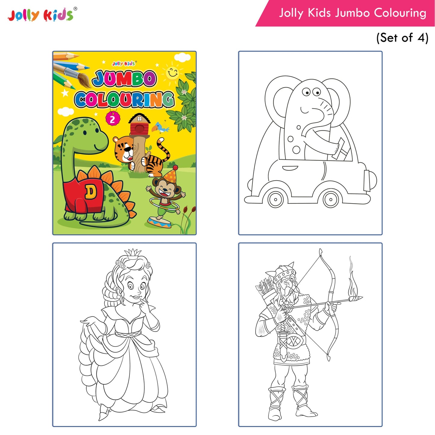 Jolly Kids Jumbo Colouring Books For Kids Set of 4|130 Fun Learnig Images Per Colour Book| Ages 3 - 7 Year